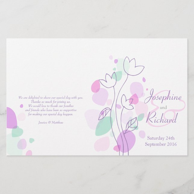 Bröllopsprogram av moderna blomblettfärger (Framsida)