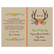 Bröllopsprogram av orange och klaffblommor