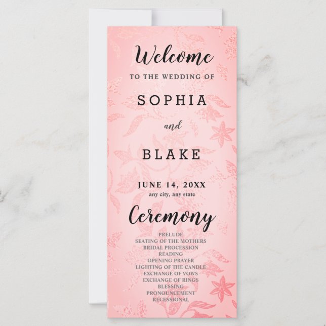 Bröllopsprogram av pastelltyp Rosa och Blommigt (Framsida)