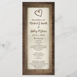 Bröllopsprogram av trä, pärlhöns och vinhjärta program