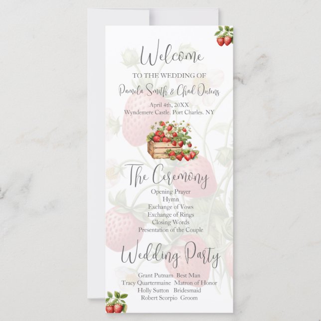 Bröllopsprogram av vattenfärg Jordgubbar (Framsida)