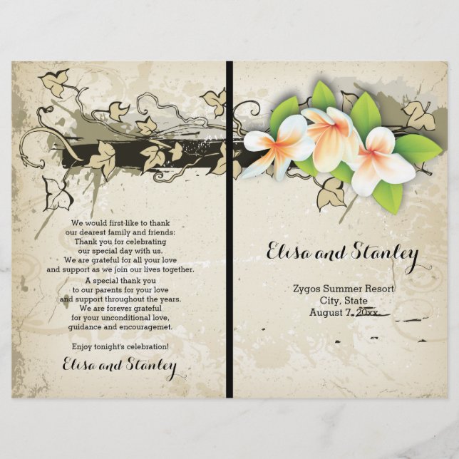 bröllopsprogram av vintage plumeria och visuellt b (Framsida)