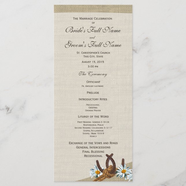 Bröllopsprogram av westerna hästar och Daisy Program (Framsida)