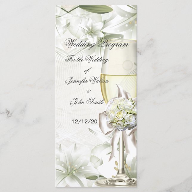 Bröllopsprogram Beige Grön Blommig Program (Framsida)
