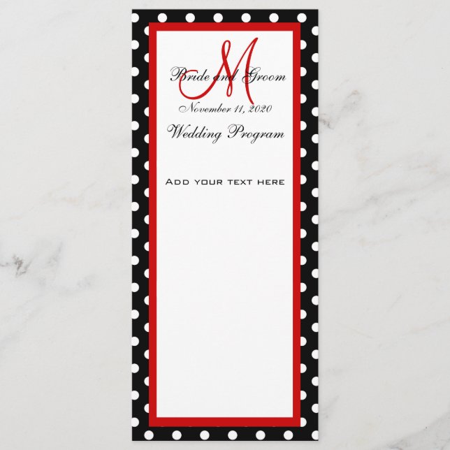 Bröllopsprogram Black White Polka dots Program (Framsida)