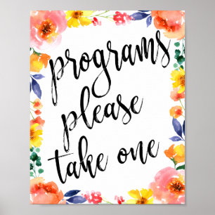 Bröllopsprogram Blommig Akvarell 8x10 Skylt