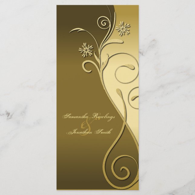 Bröllopsprogram - Blommigten Classy Brown & Guld Program (Framsida)
