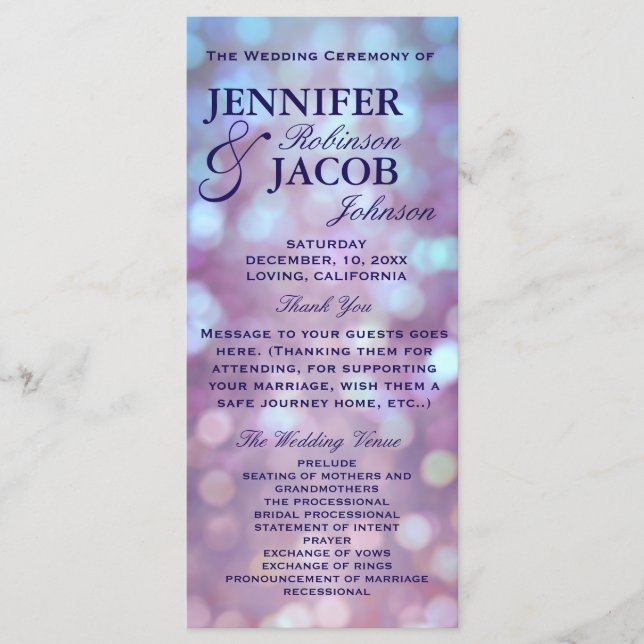 Bröllopsprogram Bokeh Highlights Program (Framsida)