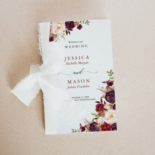 Bröllopsprogram Booklet för Fold Burgundy Marsala