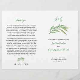 Bröllopsprogram | Botaniskt Löv med vattenfärg