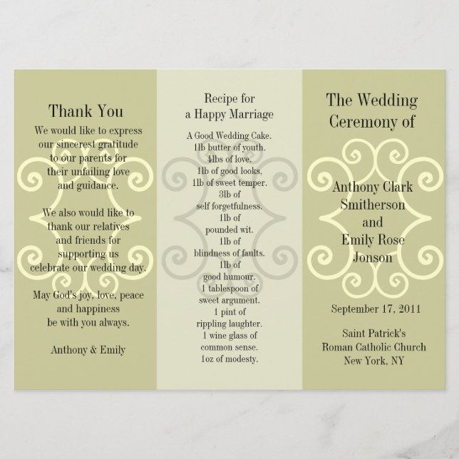 Bröllopsprogram Brochure Beige Curl Program (Framsida)