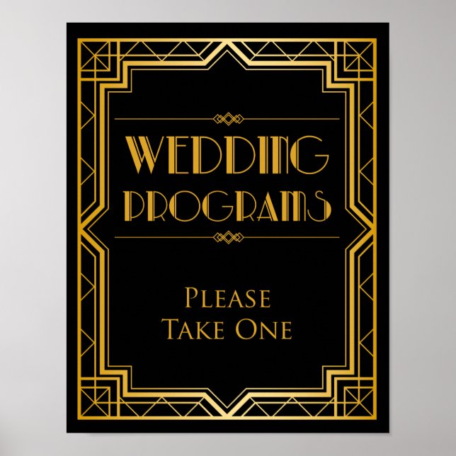 Bröllopsprogram Bröllop-tecken | Gatsby Art Deco Poster (Framsidan)