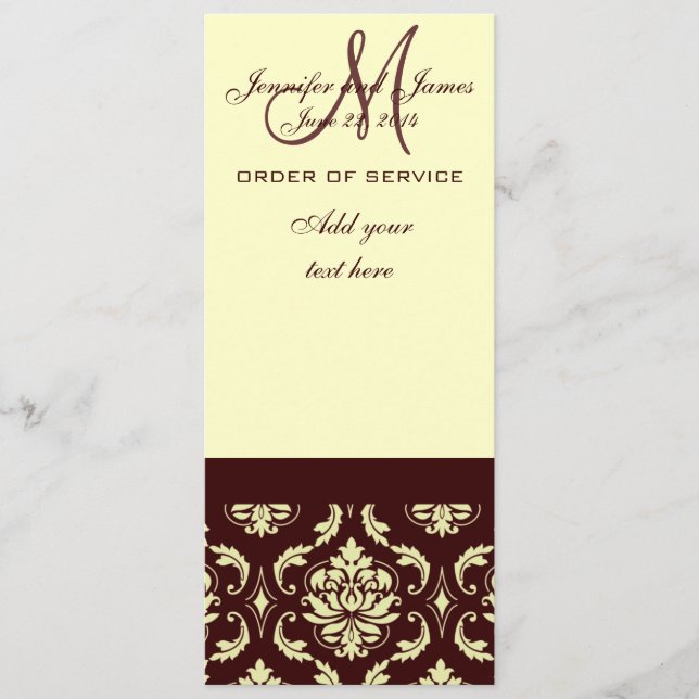 Bröllopsprogram Brown Cream Damask Program (Framsida)