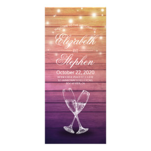 Bröllopsprogram Card Champagne Glass Wood Light Reklamkort