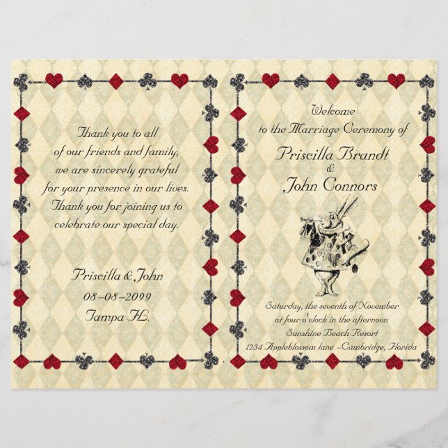 Bröllopsprogram Ceremony, Alice i Wonderland (Framsida)