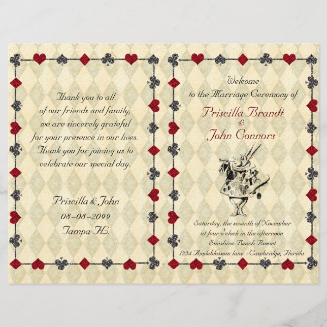 Bröllopsprogram Ceremony, Alice i Wonderland (Framsida)