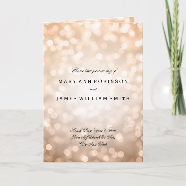 Bröllopsprogram Copper Glitter Ljus Program (Framsida)