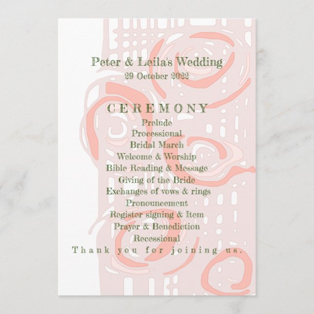 Bröllopsprogram Culture Mosaic Blommigt Coral 2 Program (Framsida)