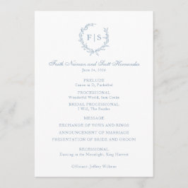 Bröllopsprogram Dusty Blue Monogram andedräkt Program