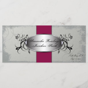 Bröllopsprogram Elegant Grått Cherry Red Blommigt Program