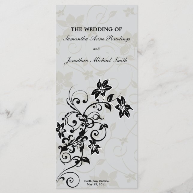 BRÖLLOPSPROGRAM - ELEGANT SILVER BLOMMIGTEN PROGRAM (Framsida)