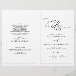 Bröllopsprogram Elegant Smala Calligraphy Black
