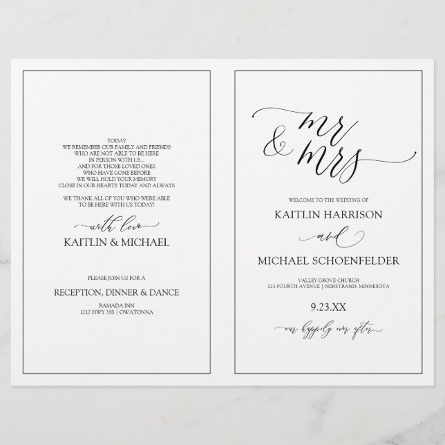 Bröllopsprogram Elegant Smala Calligraphy Black (Framsida)