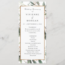 Bröllopsprogram elegant vattenfärgen grönt löv gul