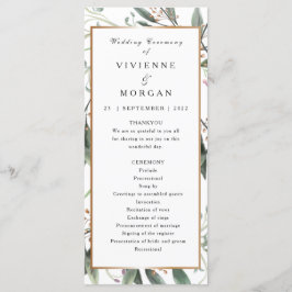 Bröllopsprogram elegant vattenfärgen grönt löv gul program