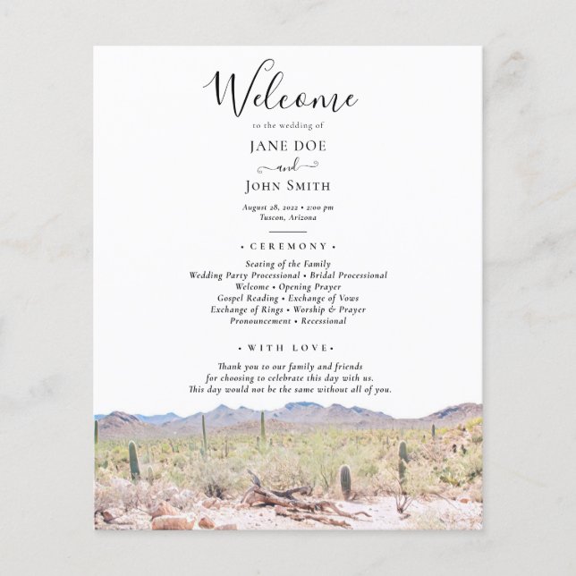 Bröllopsprogram Flyer för Arizona Desert (Framsidan)