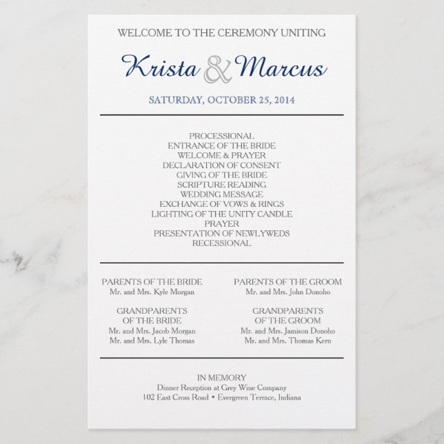 Bröllopsprogram Flyer för enkla Silhouettes (Framsida)