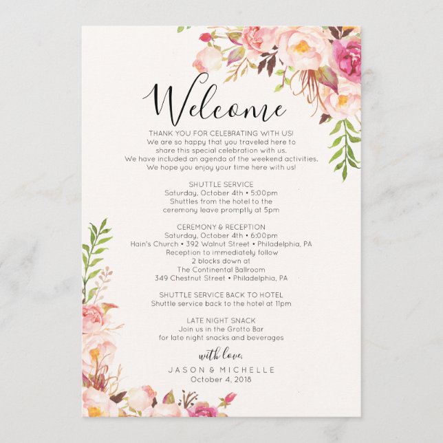 Bröllopsprogram för Antique Rose - Gästens agenda Program (Framsida)