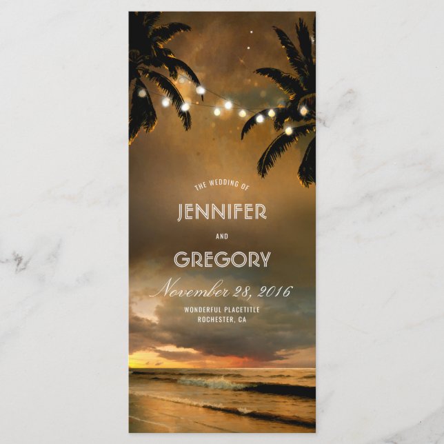 Bröllopsprogram för Beach String Ljus Handflatan Program (Framsida)