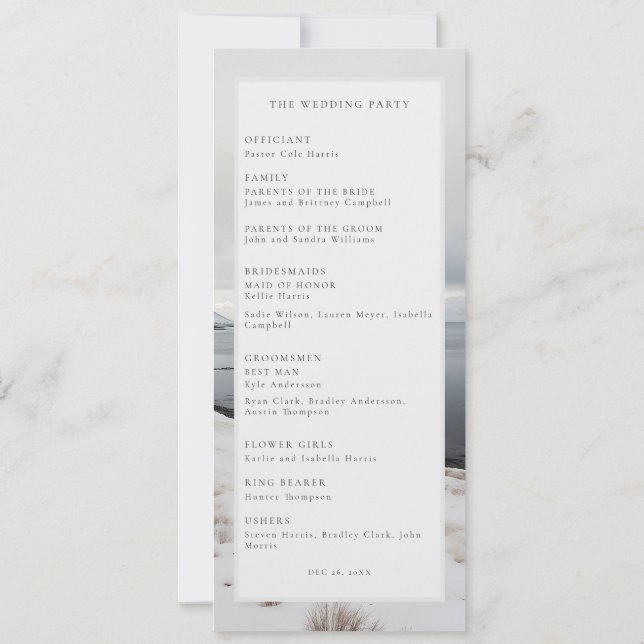 Bröllopsprogram för bildlandskap för vinterbröllop inbjudningar (Baksida)