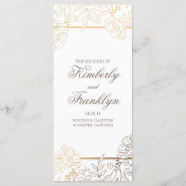 Bröllopsprogram för Blommigt av guld och vit Vinta Program