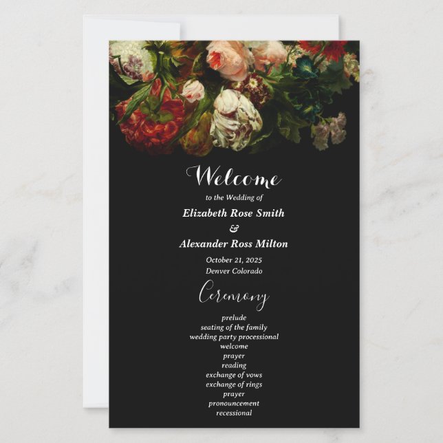 bröllopsprogram för blommigt av moody elegant för  (Framsida)