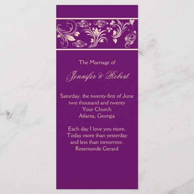 Bröllopsprogram för Blommigt av plommon och champa Program (Framsida)