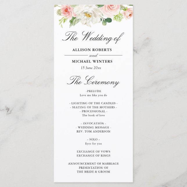 bröllopsprogram för blommigt av  rosa program (Framsida)