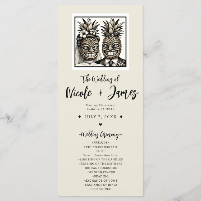 Bröllopsprogram för Bride & Groom Aloha Pineapple  Program (Framsida)