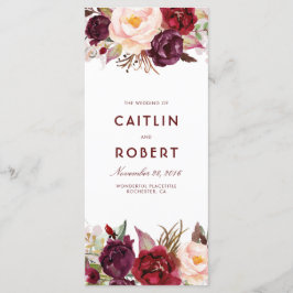 Bröllopsprogram för Burgundy Blommigt Program