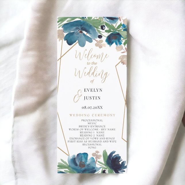 Bröllopsprogram för elegant av dammsug blått guld  program (Elegant dusty blue gold Floral Wedding program)
