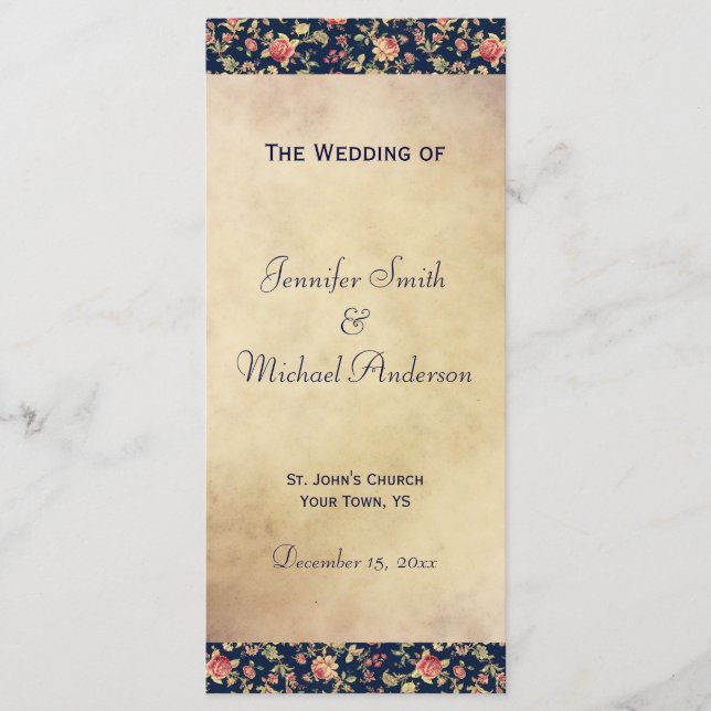 Bröllopsprogram för Elegant Vintage Blue Ro Program (Framsida)