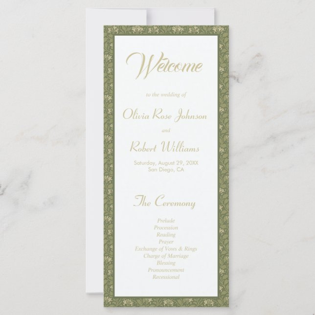 Bröllopsprogram för elegantens botaniska Gröntens  (Framsida)