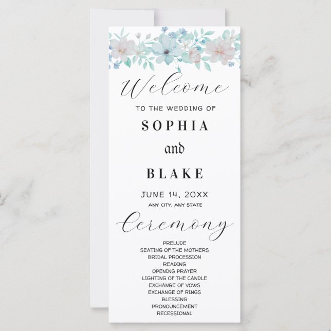 Bröllopsprogram för enkel Gult och Grönt Blommigt (Framsida)