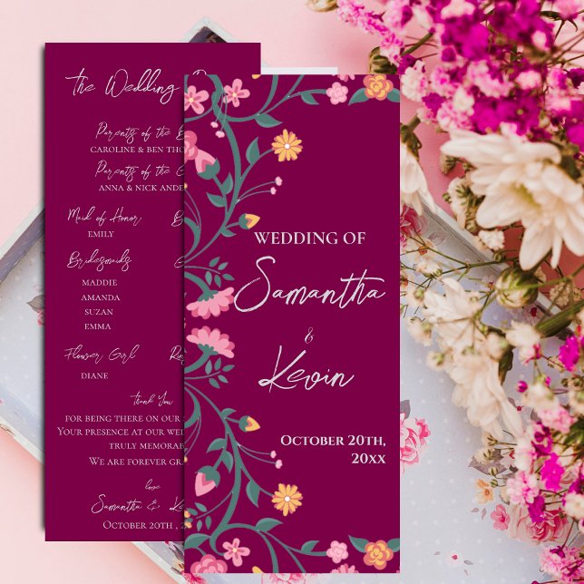 Bröllopsprogram för färglöst Blommigt i Ram Inbjudningar (Watercolor Frame Colorful Floral Wedding Program)