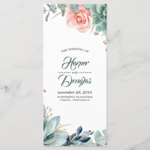 Bröllopsprogram för grön och Rosa blomma Program