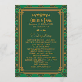 Bröllopsprogram för grönt Art Deco Program