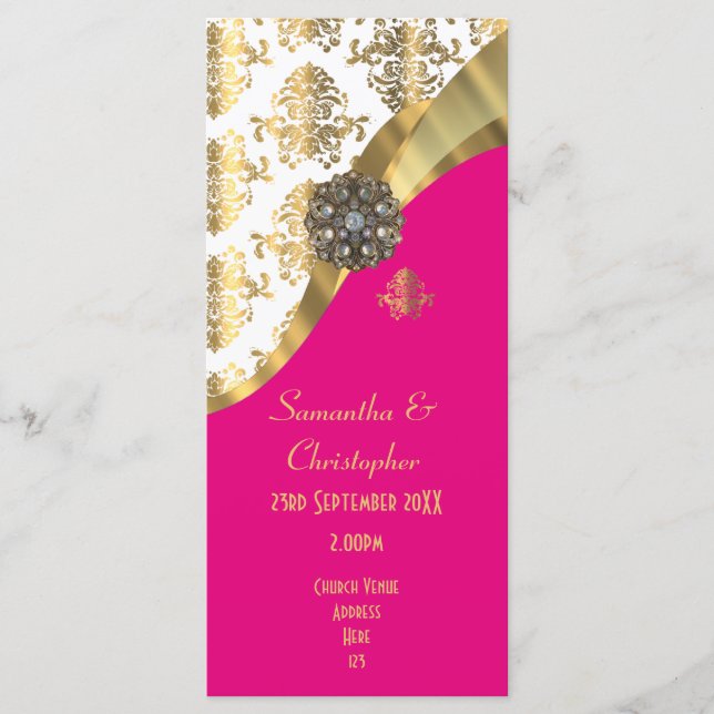 bröllopsprogram för guld- och rosa-dammkyrkan program (Framsida)