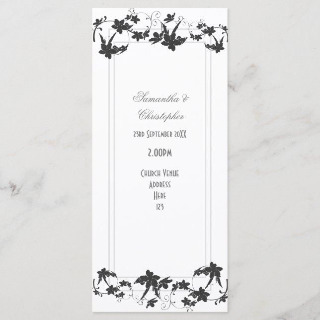 Bröllopsprogram för kyrka med traditionell blommig program (Framsida)