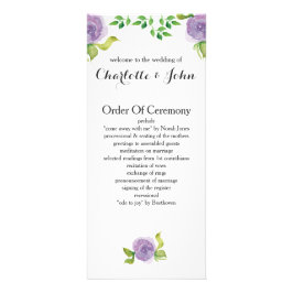 bröllopsprogram för lila blommigt reklamkort